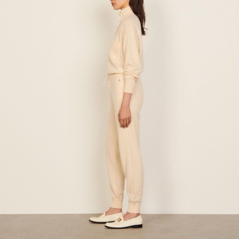 $310 Sandro Cashmere Ivory Cream Joggers Lounge Pants Large Women's 40 - Picture 6 of 8